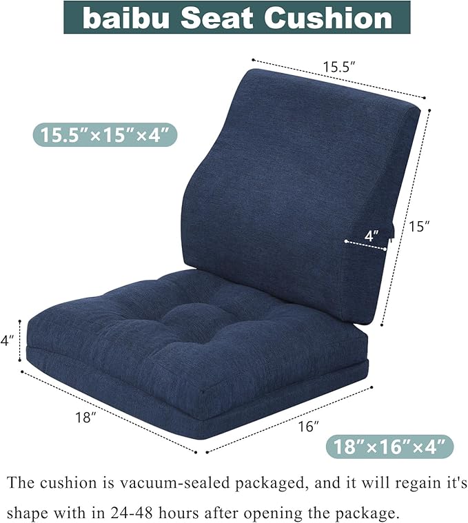 baibu Seat Cushion & Lumbar Support Pillow Set for Office Chair, Dual-Layer Patent Design Memory Foam Office Chair Cushion & Back Support Pillow for Wheelchair, Car Seat, Gaming Chair, Navy Blue