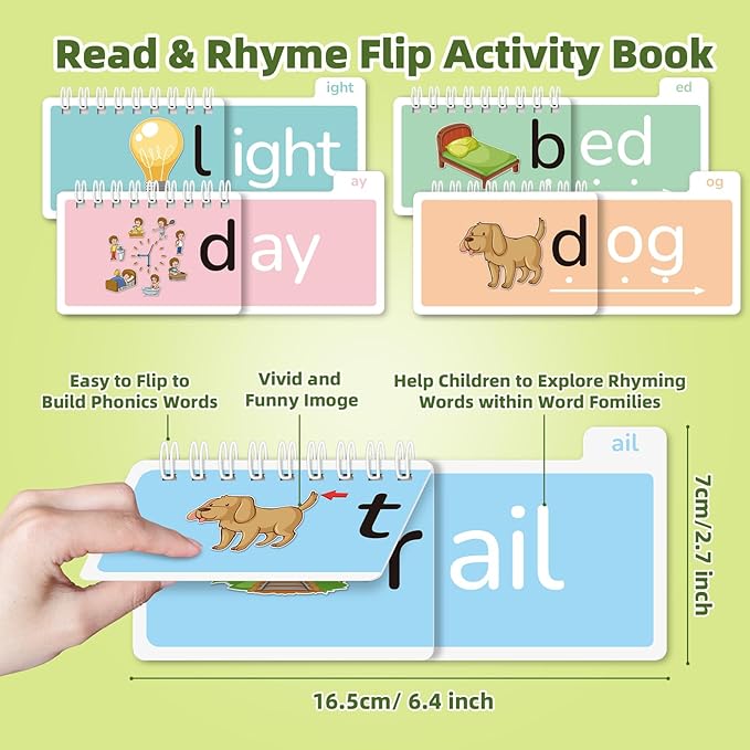 Word Family Build Book, 40 Read and Rhyme Flip Activity Book, Learn to Read Phonics Flash Cards, Sight Words Reading Games for Kids Ages 4-8 Kindergarten 1st 2nd 3rd Homeschool Educational