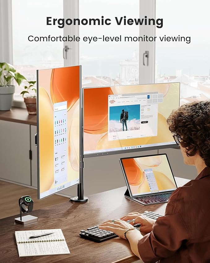 ErGear Dual Monitor Stand, Heavy Duty Adjustable Monitor Desk Mount for 2 Screens up to 32 Inches, Fully Adjustable Height, Tilt, Swivel, Rotate, Supports 17.6 lbs per Monitor Arm, Easy Installation