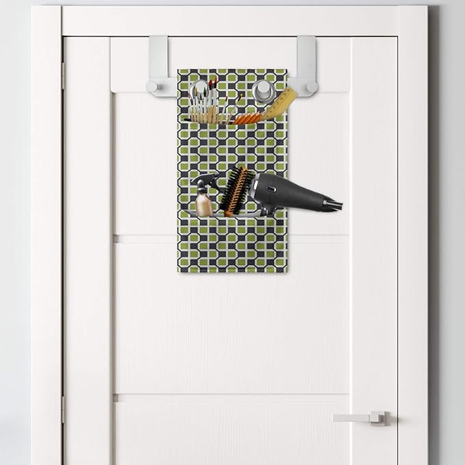 Ambesonne Abstract Hanging Pocket Organizer, Pattern of Symmetric Mini Rectangles Connected with Streaks, Printed Polyester Storage Bag with Pockets, 9" x 16", Lime Green Taupe Grey