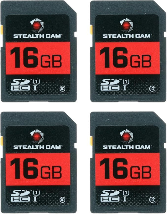 STEALTH CAM SD Card - High-Speed Data Transferring Storage Game Trail Hunting Scouting Photo Video Recording Cameras, 16GB SD Card (4 Pack)