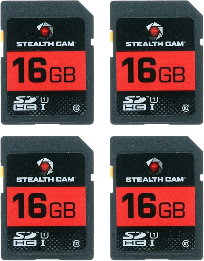 Stealth CAM SD Card - High-Speed Data Transferring Storage Game Trail Hunting Scouting Photo Video Recording Cameras, 16GB SD Card (4 Pack) w/Memory Card Storage Case
