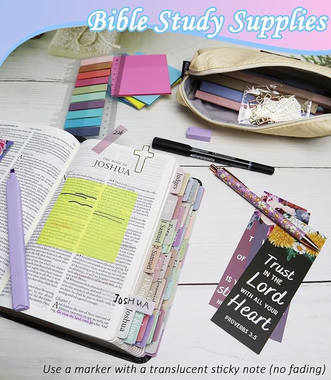 PartyGalore Bible Study Supplies Journaling Kit with Tabs and Highlighter, Pen Case, Bookmark, Bible Annotation kit, Bible Study Group Essentials Accessories for Women Students Christian Gifts