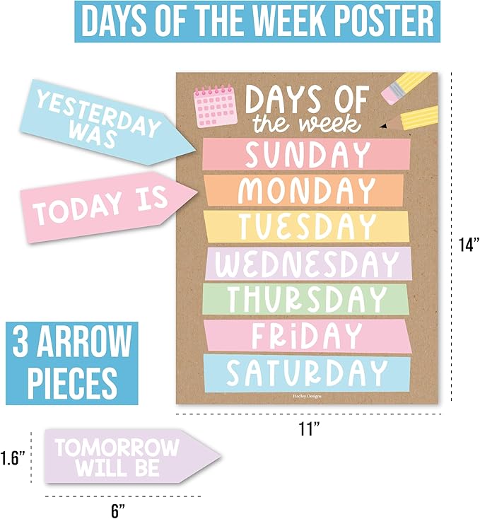 Hadley Designs Classroom Calendar Set Bulletin Board Decorations - School Calendar for Classroom Elementary, Preschool Must Haves, Homeschool & Daycare Essentials, Kraft Teacher Calendars