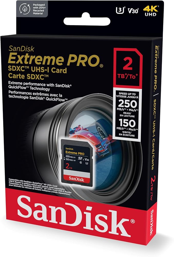 SanDisk 2TB Extreme PRO SDXC UHS-I Memory Card - Up to 250MBs - C10, U3, V30, 4K UHD, SD Card - SDSDXXD-2T00-GN4IN