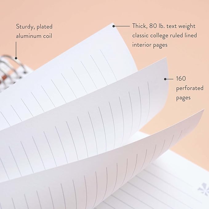 Erin Condren Journal for Women 8.5" x 11" Spiral Bound College Ruled Notebook - Flora Peony. 160 Lined Page Note Taking & Writing Notebook. 80 lb. Thick Mohawk Paper. Stickers Included