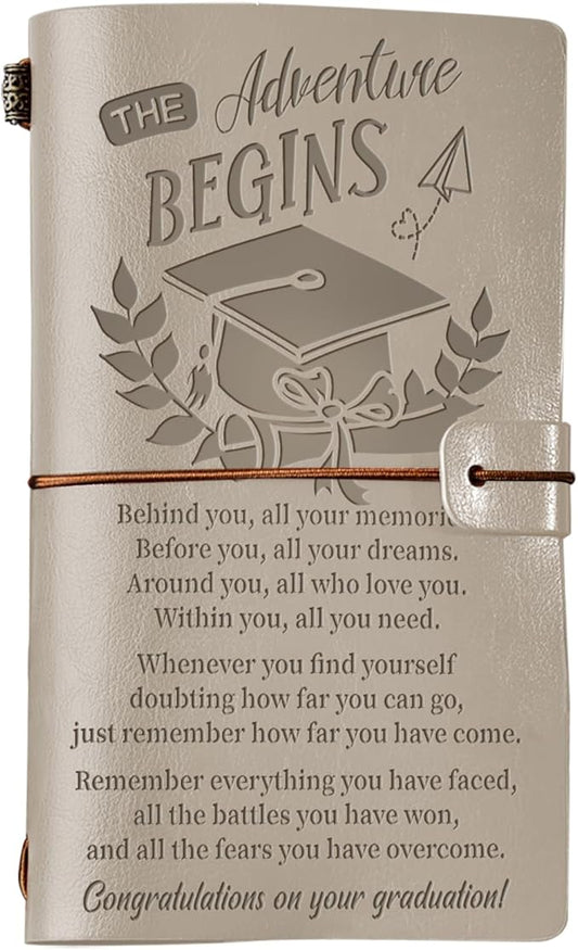 PRSTENLY Graduation Gifts Leather Journal, Graduation Gifts for Her Him 140 Page Refillable Journal, High School University College Graduation Gift Ideas for Women Men (Grey)