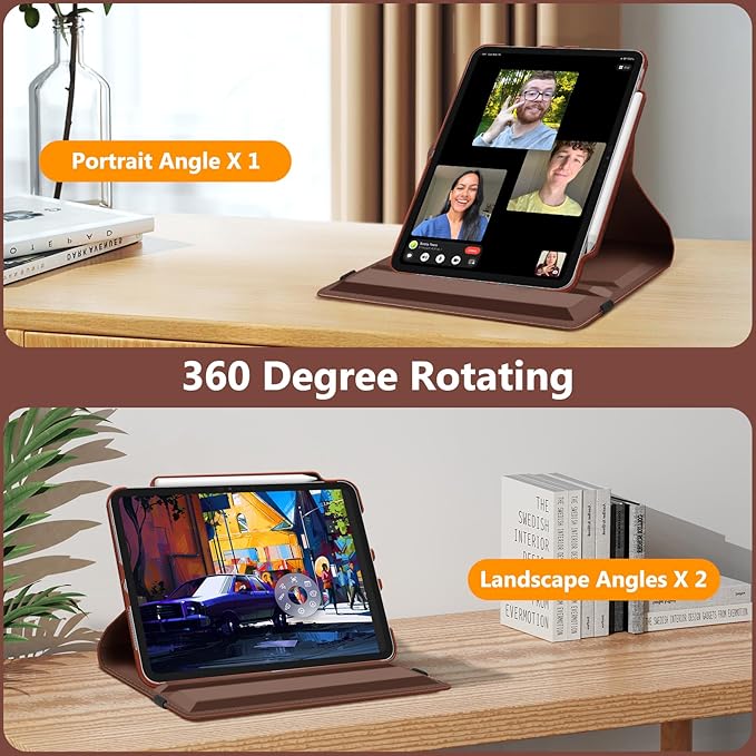 Fintie Rotating Case for iPad Pro 11-inch (M5) 2025 / (M4) 2024 - [Built-in Pencil Holder] 360 Degree Swiveling Smart Stand Protective Cover, Auto Sleep/Wake, Vintage Brown