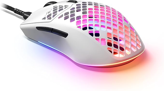 SteelSeries Aerox 3 - Holey RGB Gaming Mouse - Ultra-lightweight Water Resistant Design - 8,500 DPI TrueMove Core Optical Sensor - Snow
