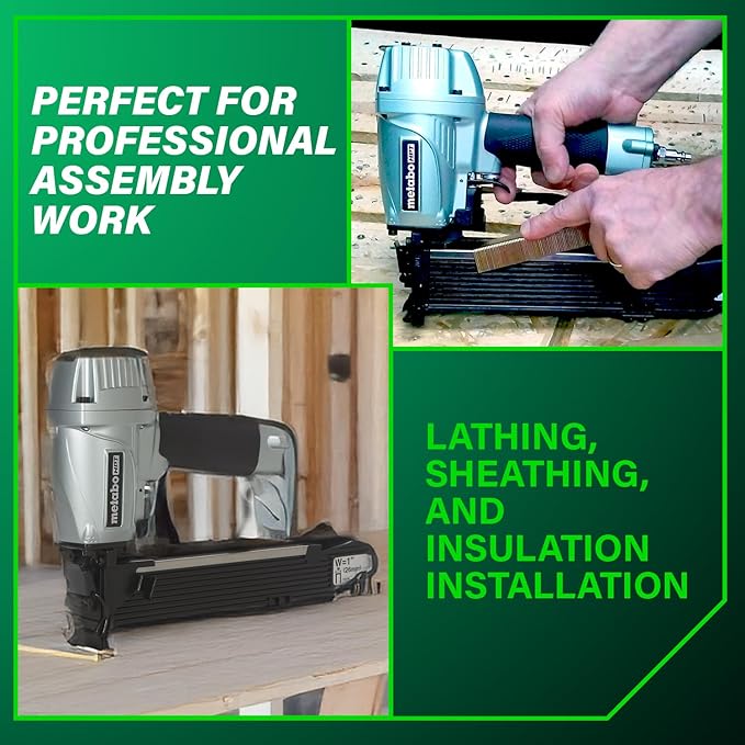 Metabo HPT Wide Crown Stapler, Pro-Preferred Pneumatic Power Nailers, Lathing Tool for Sheathing & Insulation, Quick Response, 16 Gauge, Up to 150 1" Wide Crown Staples, Length 1" to 2", N5024A2