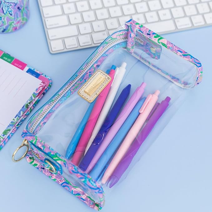 Lilly Pulitzer Clear Zipper Pouch, Cute Pencil Case for Adults, Travel Toiletry Bag, Small Pouch Bag for Supplies, Makeup or Toiletries (Secret Escape)…