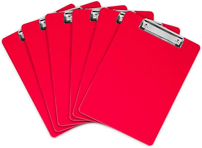 Red Plastic Clipboards (Set of 12) Multi Pack Clipboard - Strong 12.5 x 9 Inch | Holds 100 Sheets! Acrylic Clipboards with Low Profile Clip | Cute Aesthetic College School Supplies for Girls & Boys