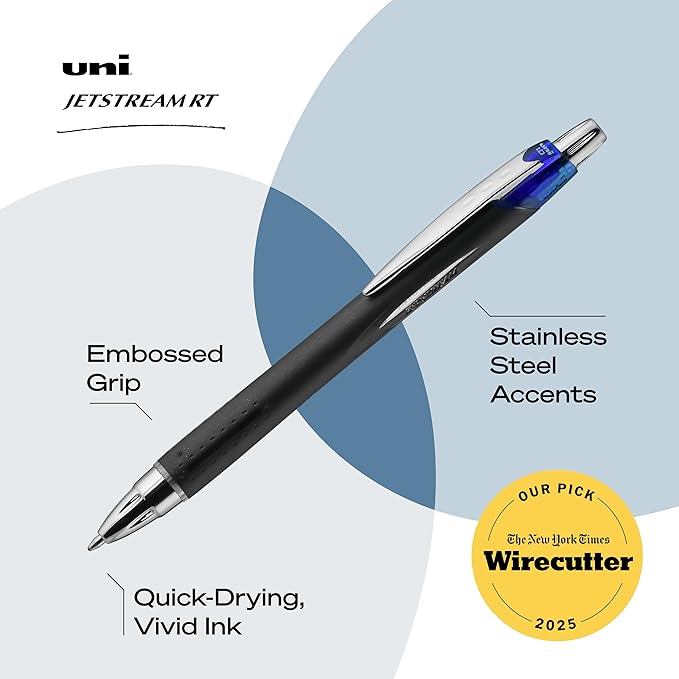 uniball Jetstream RT Retractable Ballpoint Pen, Medium Point (1.0mm), Blue, 12 Pack
