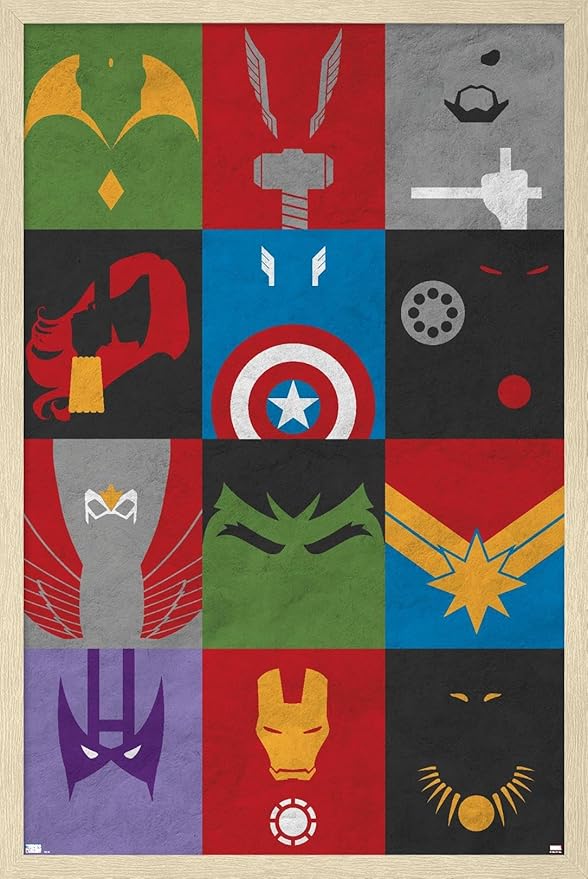 Marvel Comics Avengers - Minimalist Grid Wall Poster, 34L" x 22.4W", Blonde Framed Version