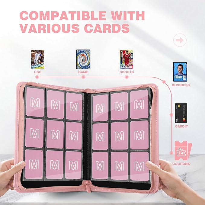 Trading Card Binder with 9 Side Loading Pocket Card Album Hold Up to 540 Cards PU Card Collection Binder, Collectible Albums Card Folder for MTG, TCG, Sports Cards（9-Pink）