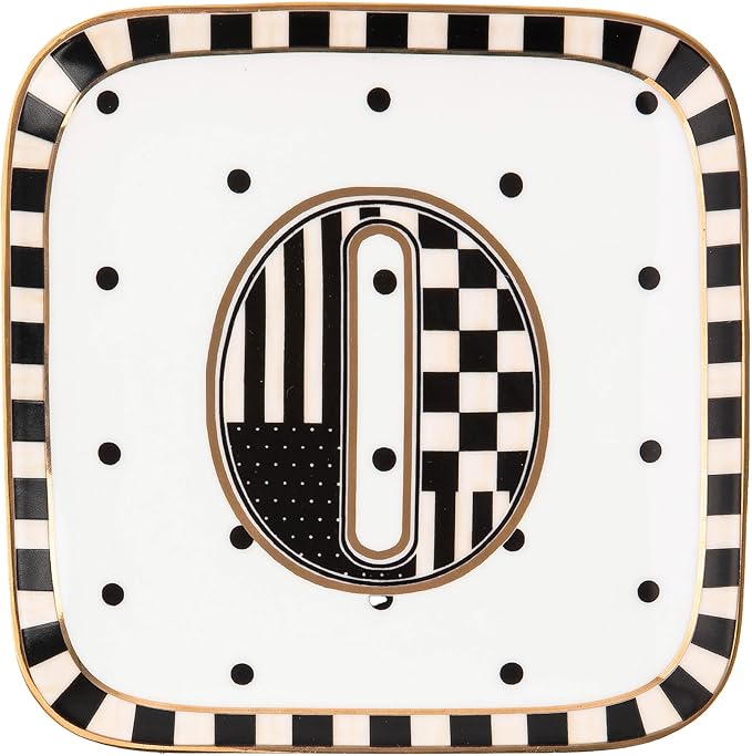 MACKENZIE-CHILDS Monogram Dish, Decorative Ceramic Letter Plate, 5 3/4" Square, O