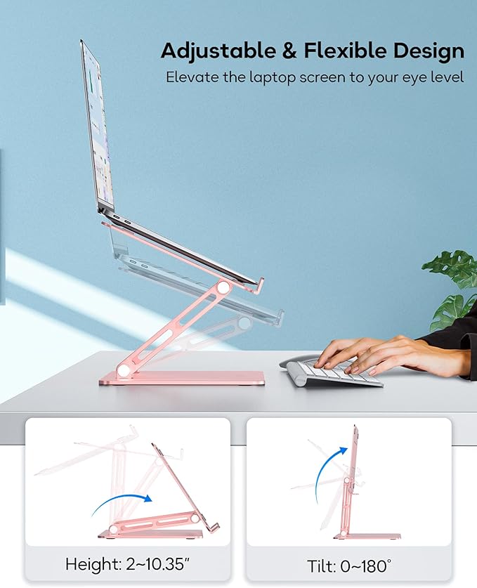 Adjustable Laptop Stand, Ergonomic Computer Stand for Desk, Aluminum Ventilated Colling Laptop Riser Holder Mount Compatible with MacBook Pro Air, HP, 10-15.6" All Laptops