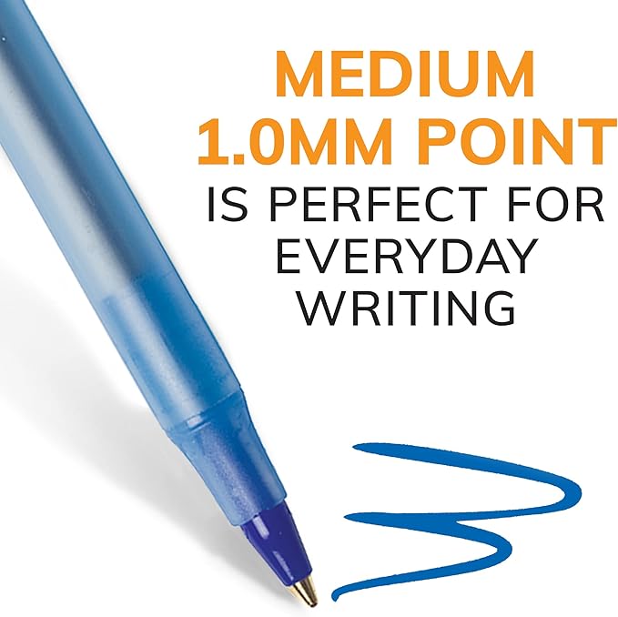 BIC Round Stic Xtra Life Ballpoint Pen with 1.0 mm Medium Point and Consistent Ink Flow, 60-Count in Blue Ink