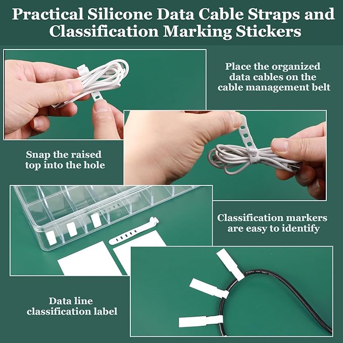 Cable Organizer Box with Lid, 5 Pcs Clear Cord Storage Organizer with 50 Cable Ties 108 Cable Labels, Charger Organizer for Office Desk Drawer Organizers and Accessories