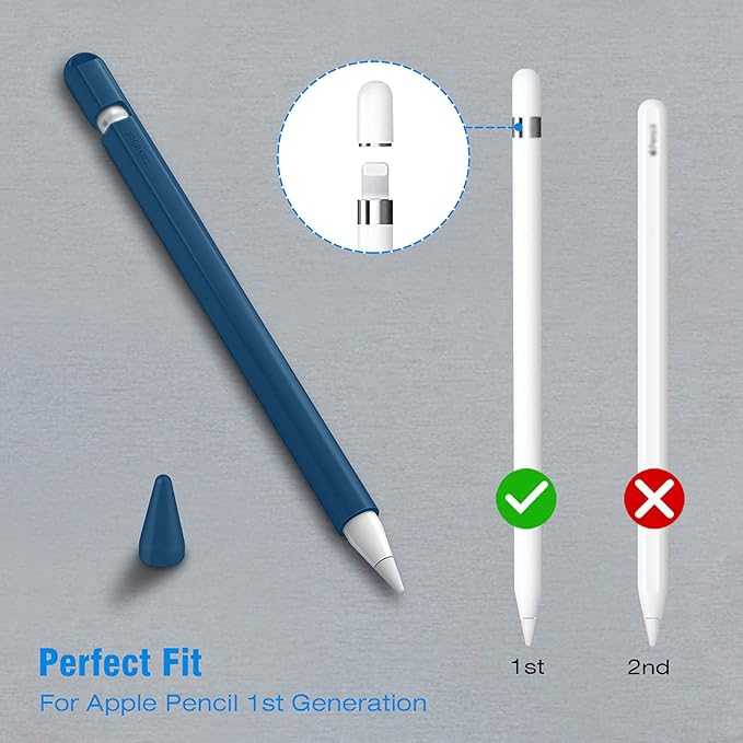 Fintie Silicone Sleeve Compatible with Apple Pencil 1st Generation, Ultra Light Pen Skin Case Cover Soft Protective Pencil Grip Holder with 2 Nib Covers & Cable Adapter Tether, Cyan Blue