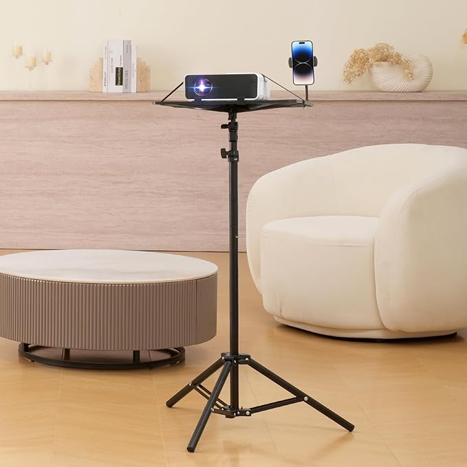 VEVOR Projector Stand, Laptop Stand Tripod Adjustable Height 26.97 to 63 in, Portable Projector Tripod with Tray & Gooseneck Phone Holder, for Outdoor Movies, Home, Office, Stage or Studio