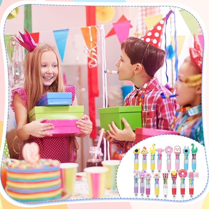 BESARME 16 Pcs Fun Pens for Kids, Multicolor Pens in One Valentines Classroom Gifts for Students 4-in-1 Cute Pen Bulk for Birthday Party Favors