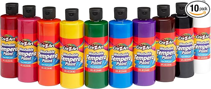 Cra-Z-Art Washable Tempera Paint Bulk Pack 10ct, Assorted Colors 8oz each bottle