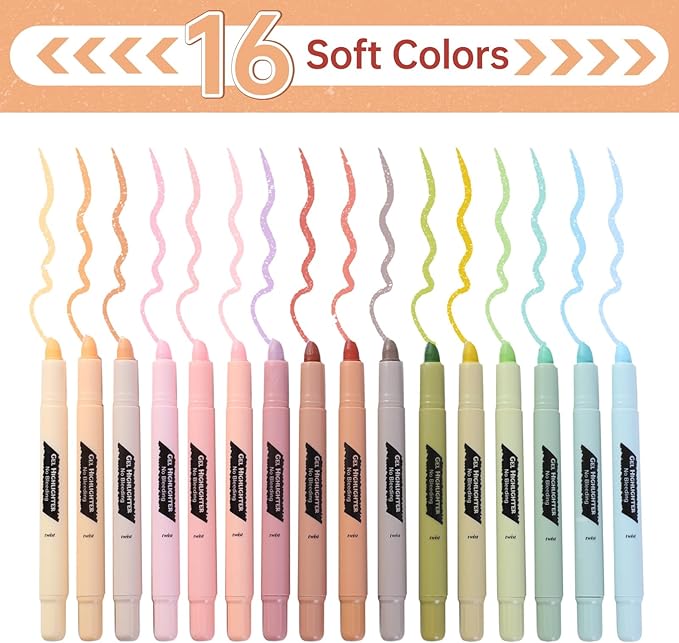 Bible Highlighters and Pens No Bleed Through, 16 Pack Assorted Colors Pastel&Earthy Gel Highlighters, Bible Markers Study Kit Journaling School Supplies with Wax texture（Soft Colors）