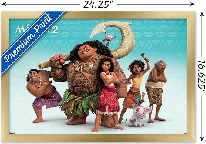 Disney Moana 2 - Group Wall Poster, 22.4L" x 14.7W", Gold Framed Version