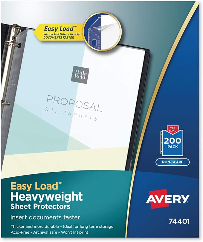 Avery 74401 Heavyweight Sheet Protectors, Letter Size, Non-Glare, 200/BX
