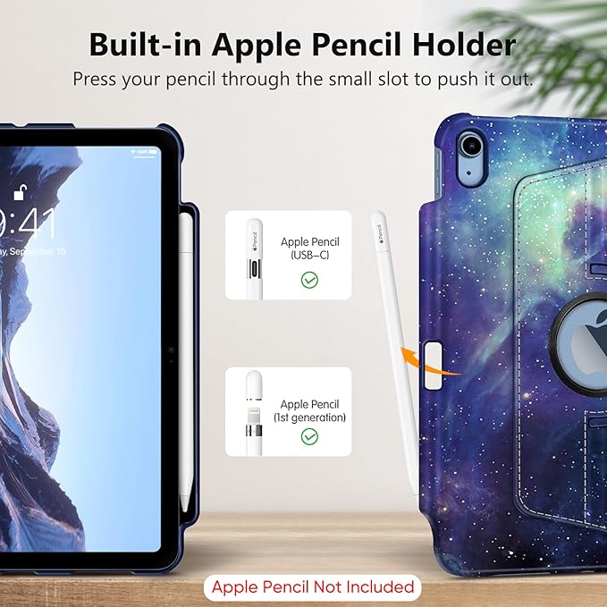 Fintie Rotating Case for iPad (A16) 11th Generation 11 Inch (2025), iPad 10th Generation 10.9 Inch (2022) - [Built-in Pencil Holder] 360 Degree Rotating Protective Stand Cover, Galaxy