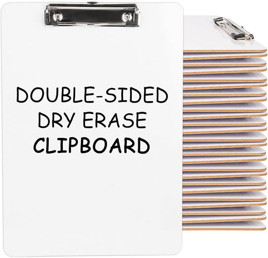 Dry Erase Wood Clipboard 30 Pack, Hardboard Clip Board 8.5x11 for Classroom, Students, Kid, Size 9" x 12.5", Double-Sided White Board, with Low Profile Clip, Office & School Supply