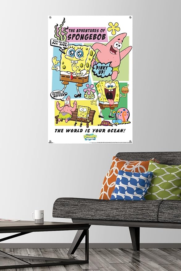 Nickelodeon SpongeBob SquarePants - Ocean Comic Wall Poster with Pushpins, 34L" x 22.4W", Premium Poster & Push Pin Bundle