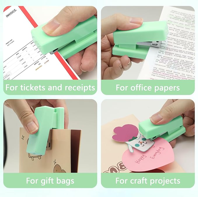 Green Mini Stapler with Staples, Portable Office Supplies Set with Small Stapler, Staple Remover and 2,000 Staples, Cute Mini Stapler for Desk, School, Office & Home Desk Essentials