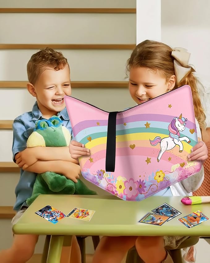 for 9 Pocket Card Binder Large Capacity for 900 Cards - Trading Card Collection Album Folder Double Sided Pocket with Zipper Rainbow Design for Girls Girly Teens for Sports Cards Game Cards