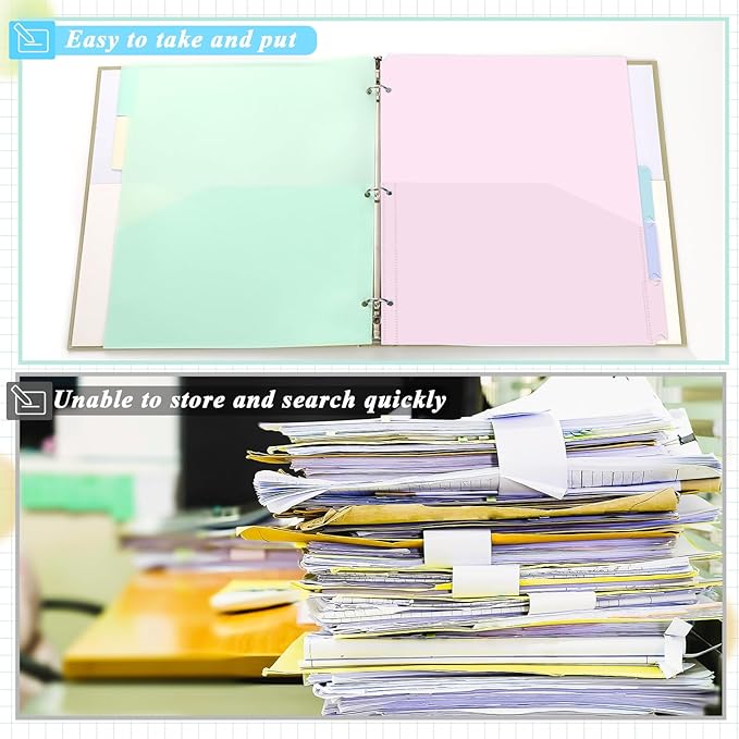 3 Sets 5 Tab Binder Dividers with Pockets for 3 Ring Plastic Binders 9.3 x 11.2 Inches 3 Hole Punched Page Dividers Sturdy Colorful Divider for Office School Business Home Organizer (Pastel Color)