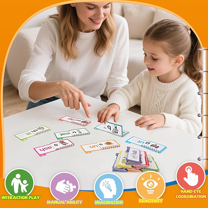 30PCS Read and Rhyme Flip Books, Interesting Word Family Flip Books, ABC Vocabulary Flash Cards, Sight Words Flash Cards Kindergarten, Read and Rhyme Flip Activity Book