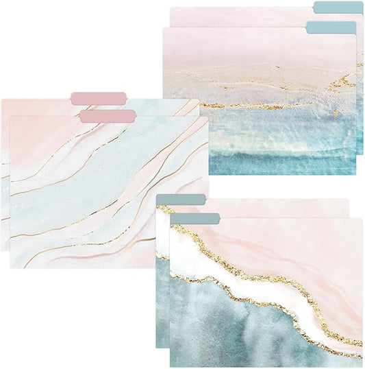 bloom daily planners Decorative File Folders - Set of Six Letter Size (8.5” x 11”) Organizers, 1/3 Cut Tabs - Assorted Designs - Ethereal Marble