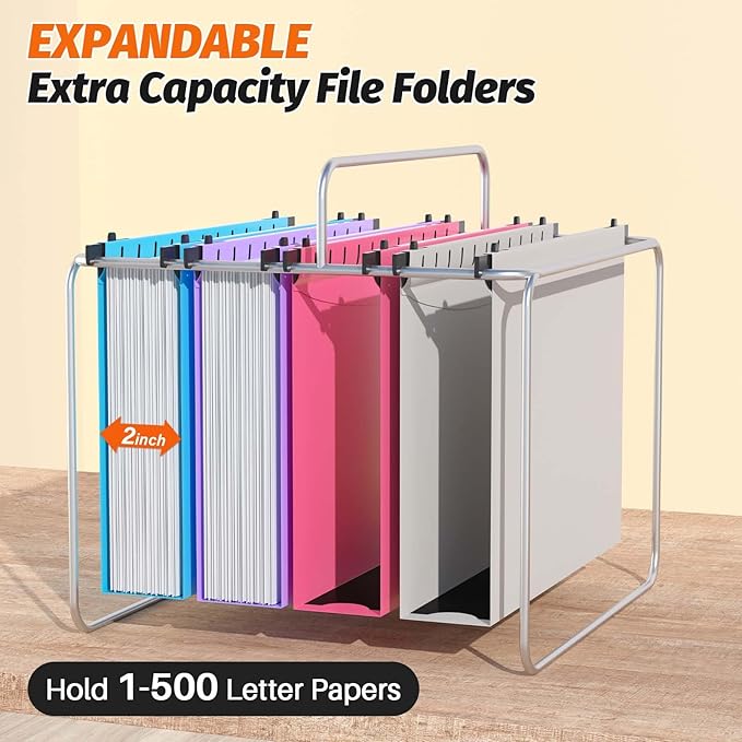 Extra Capacity Plastic Hanging File Folder, 12 Pack Reinforced Hang Folders Letter Size, Heavy Duty 2 Inch Expansion Filing Cabinet Folders for Bulk Files, Medical Charts, Assorted Colors