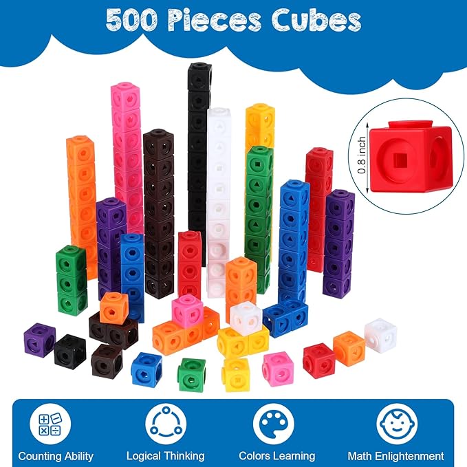 Libima 500 Pieces Math Cubes Set Learning Linking Manipulative Educational Cube Stem Connecting Cube Number Counting Cubes Blocks