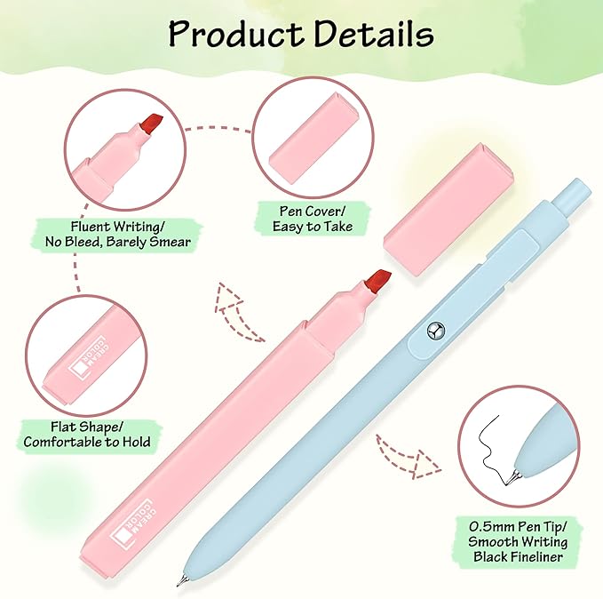 12 Pastel No Bleed Bible Highlighters and 5 Black Pens Set, Cute Aesthetic Assorted Colors Markers for Bible Studying Journaling Office School Supplies, Quick Dry