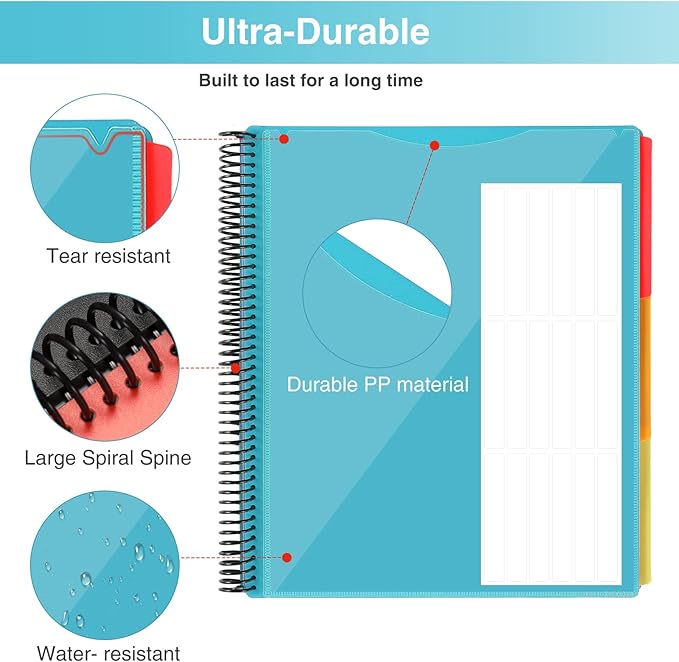 Forvencer 24 Pocket Project Organizer, 1/3-cut Tab Binder Organizer with Sticky Labels, Multi Pocket Folder with Zipper Pouch, Folder Binder Spiral Pocket Notebook, Office Supplies