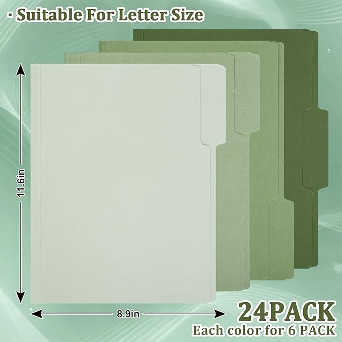 Whaline 24 Pack Sage Green File Folders Letter Size 1/3 Cut Tab Gradient Green File Pockets 8.9 x 11.6 Inch 4 Colors Paper Folders for Documents Business Office School Classroom Home Supplies