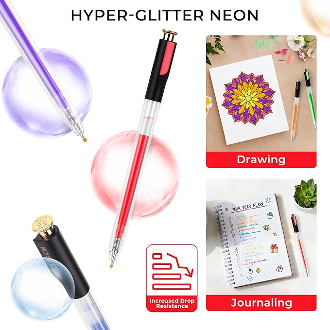 Retractable Neon Gel Pens, 7 Colors Large Capacity Ultra Fluorescent Gel Ink Pens for Adult Coloring, 1.0 mm Fine Point Smooth Writing Color Pen for Highlighting Note Taking Aesthetic Art Supplies