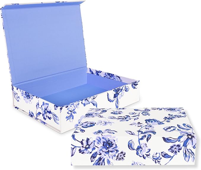 kate spade new york Heirloom Storage Box, 14" x 10" x 3" Decorative Organizer for Keepsakes, Greyboard Gift Box with Bookcloth Cover (Floral Toile)