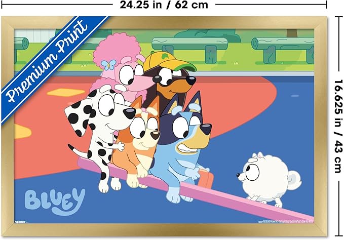 Bluey (2018) - Bluey and Friends See Saw Fun Wall Poster, 22.4L" x 14.7W", Gold Framed Version