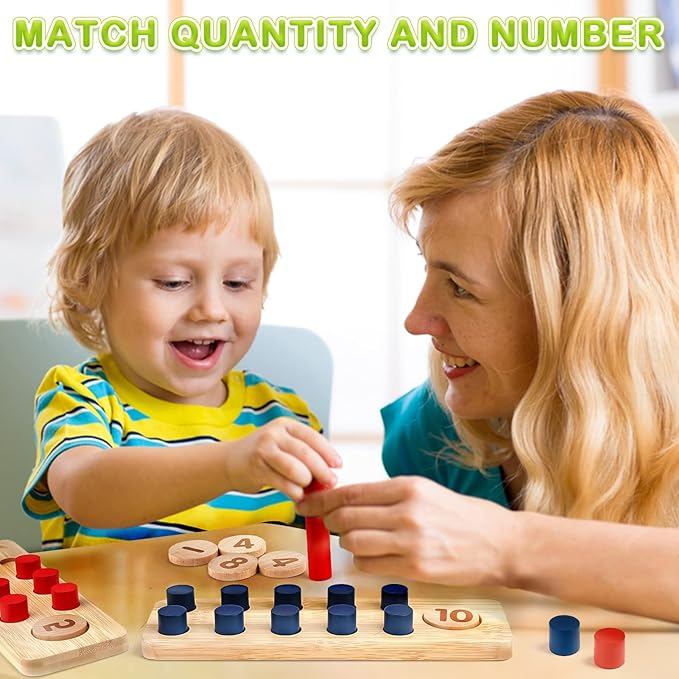 DINORUN Montessori Toys for 3 4 5 Year Old Boy Girl Birthday Gifts - Wooden Counting Peg Board for Kids 3-5, Math and Numbers Manipulatives Materials for Preschool Learning Activities