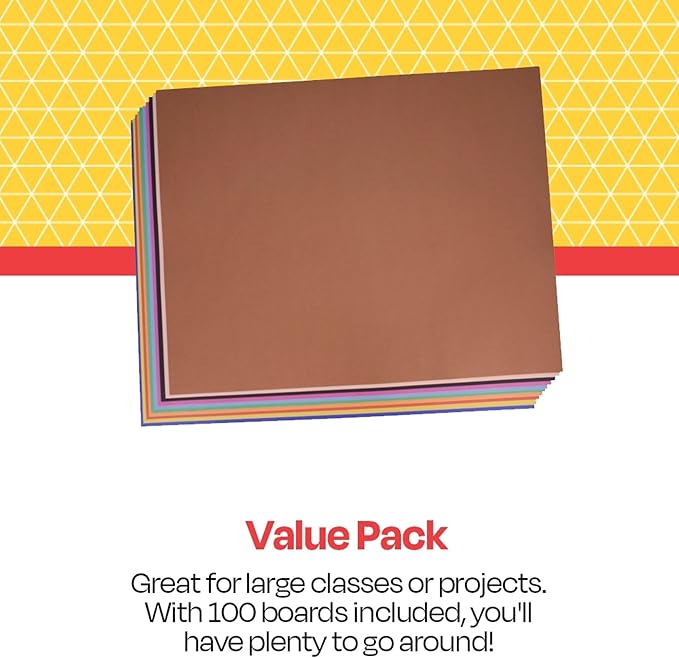 School Smart Railroad Poster Board Paper, 22 x 28 Inches, 4-Ply, Assorted Colors, Pack of 100