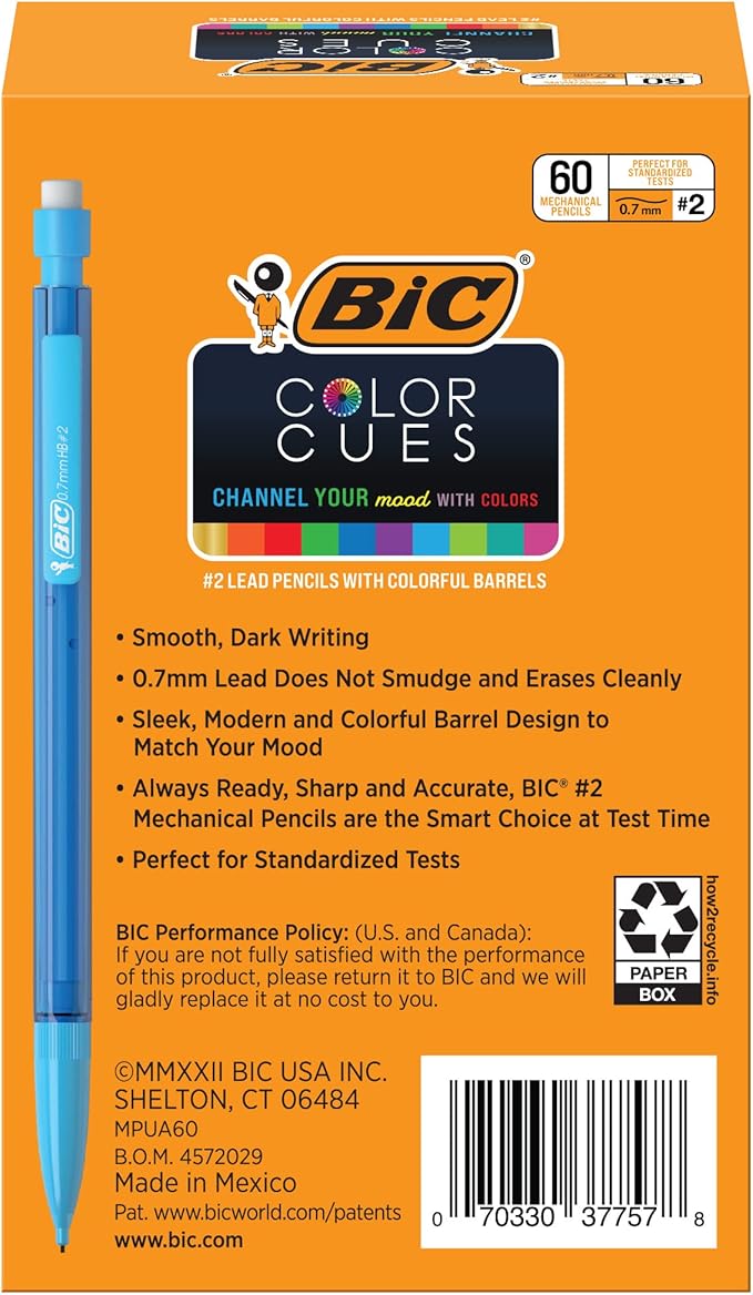 BIC Color Cues Mechanical Pencil Set, 60-Count Pack, Black, Fun Color Pencils for School, Perfect for School Supplies