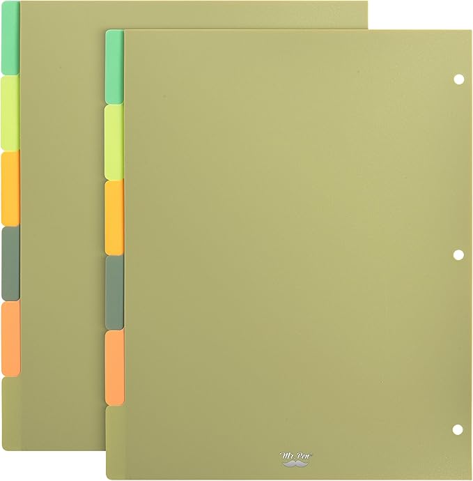 Mr. Pen- 3 Ring Binder Dividers with Tabs, 2 Sets, 6 Pack/Set, Letter Size, Forest Theme, Plastic 6 Tab Dividers for 3 Ring Binder with 12 pcs Labels